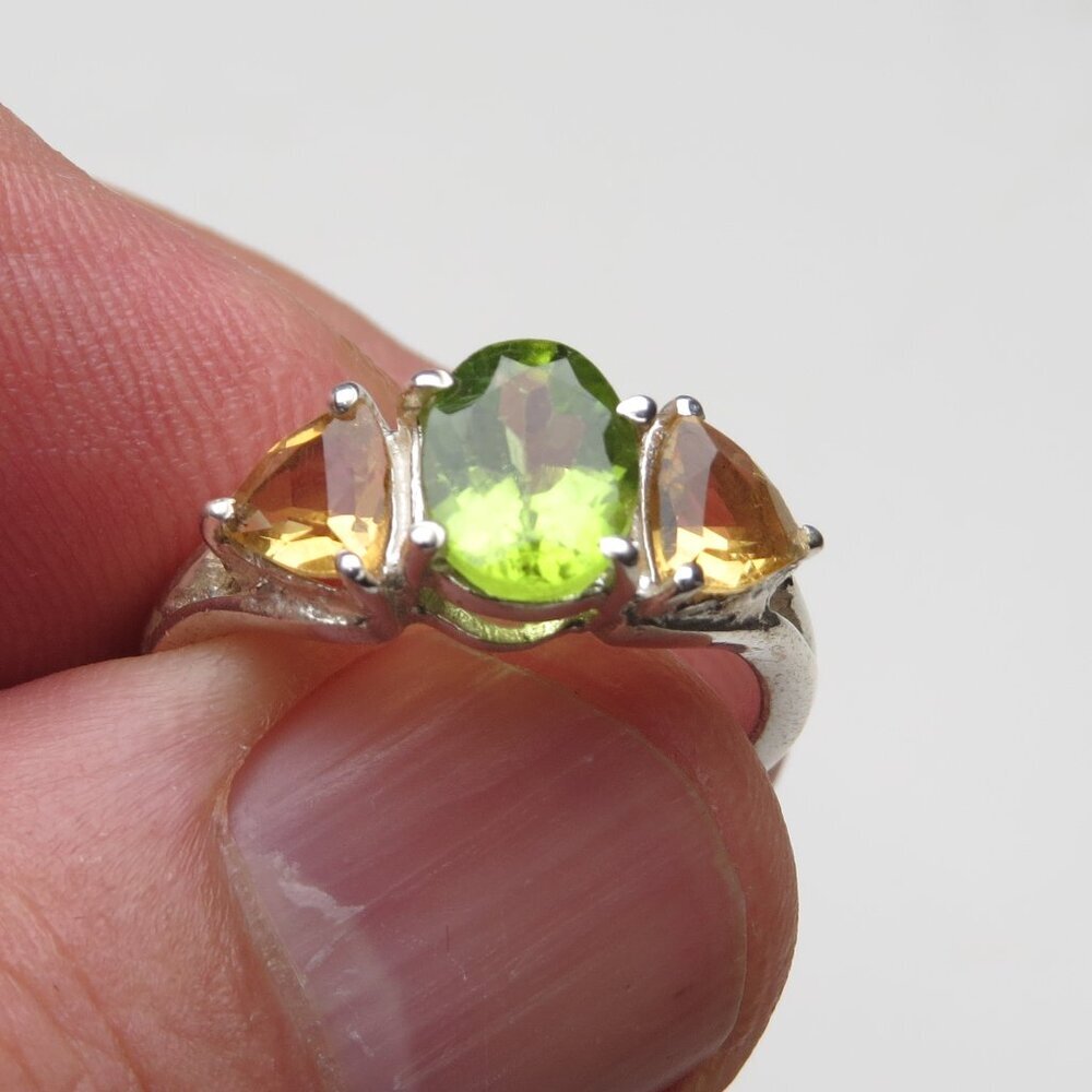*925 Sterling Silver Citrin Peridot Ring